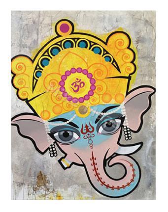 Acrylic painting with bold shape and color